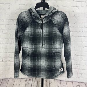 The North Face Printed Crescent Hooded Pullover Fleece Sweater Plaid Size XS